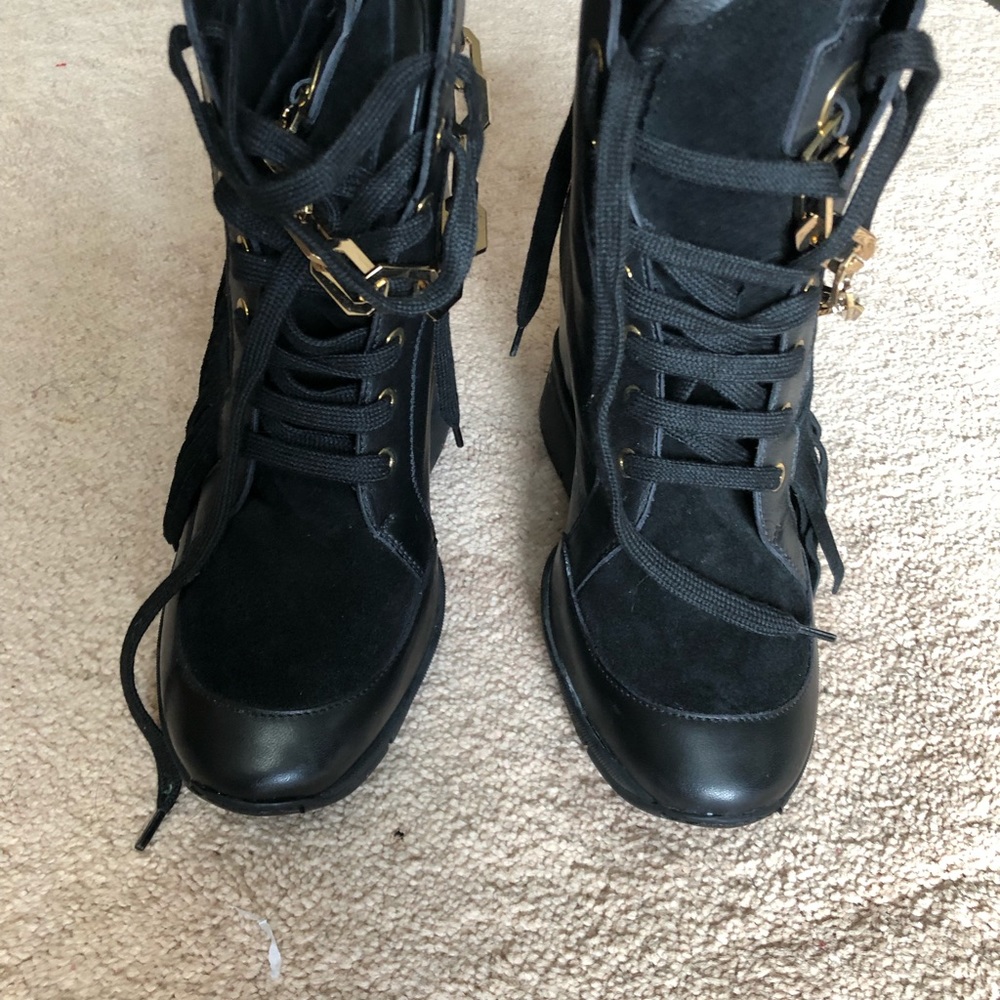 Suede sneaker-booties , gold chain , tassels